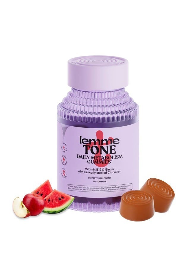 Lemme Tone Metabolism Gummies, Apple Cider Vinegar, Clinically Studied Chromium, B12, Ginger, Promote Lean Body Mass, Watermelon Apple Flavor (30 Day Supply) Packaging may vary - Image 2